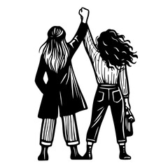 strong women with arms raised, solidarity illustration, International Women's Day sketch 