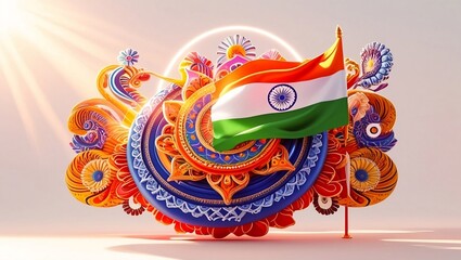 Abstract Indian Flag with Concentric Patterns and Ashoka Chakra

