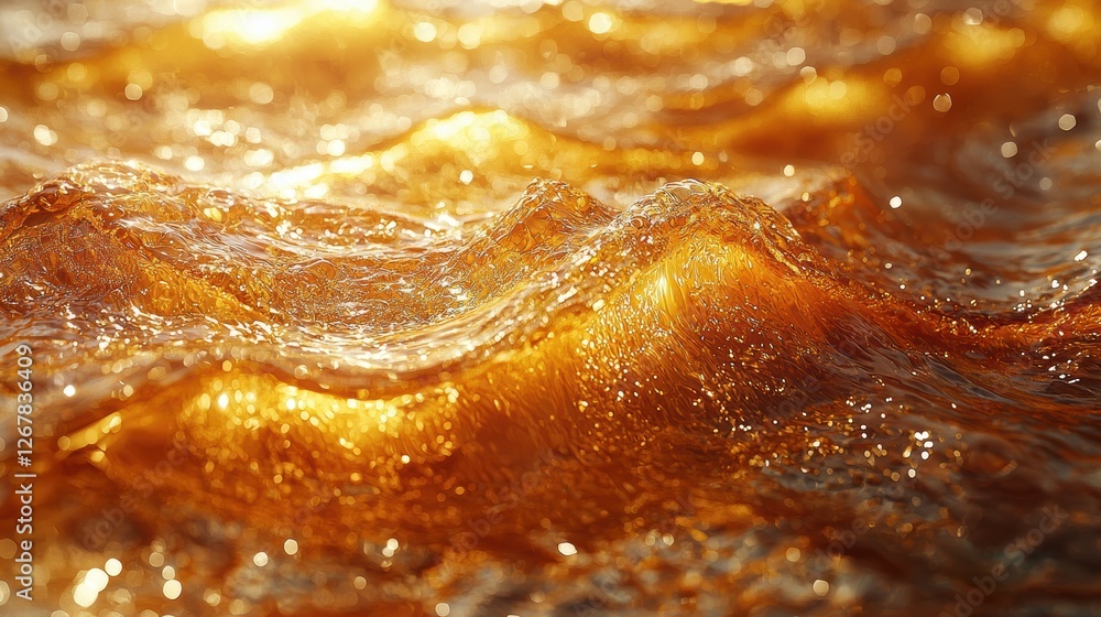 Poster a shimmering wave pattern resembling liquid gold in a tranquil setting.
