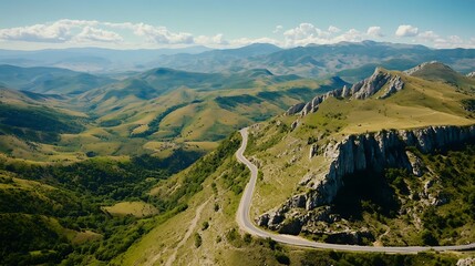 Winding mountain road through a scenic landscape