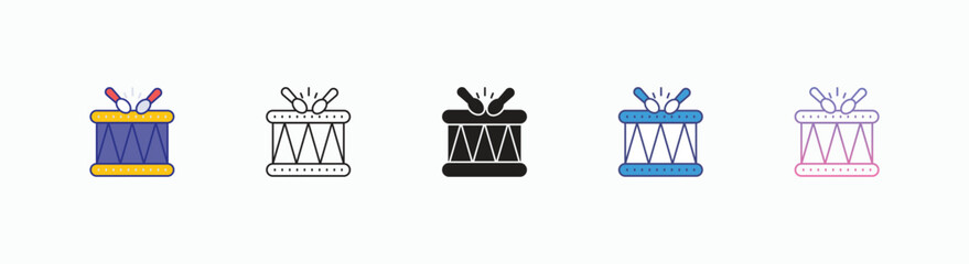 Drum Music icons set in different style vector stock