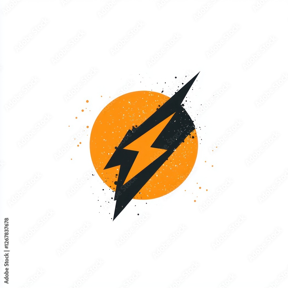 Poster abstract lightning bolt graphic on orange circle background. possible use website header, app icon, 