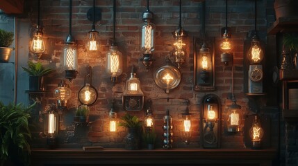 Fototapeta premium The artistic light and shadow of retro lighting fixtures