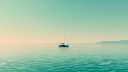 Fototapeta premium Solitary Sailboat on Calm Ocean Waters at Dawn