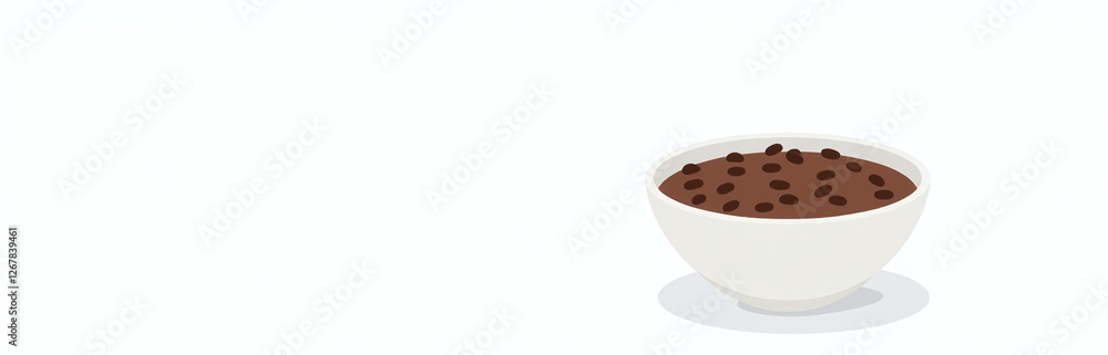 Poster White Background Features A Simple Breakfast Setup With A Bowl Of Chocolate Cornflakes And Milk In An Isolated Setting. 00001