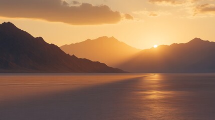 Naklejka premium Majestic Mountain Sunset Over Tranquil Lake