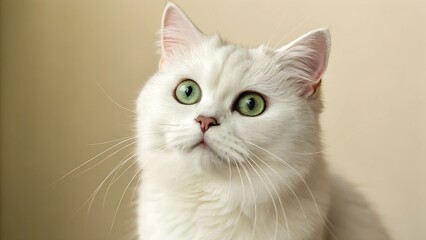 Fototapeta premium Elegant White Cat with Blue Eyes on a Neutral Background