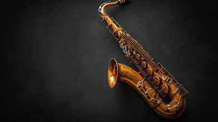 Obraz premium Tenor Saxophone Dark Background Music Studio
