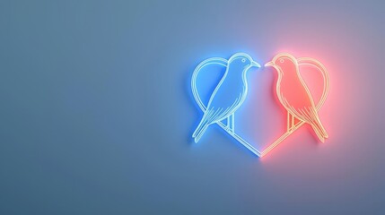 Neon birds forming a heart symbol, representing love and connection.