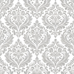 Soft Gray color Damask seamless pattern element  on transparent background