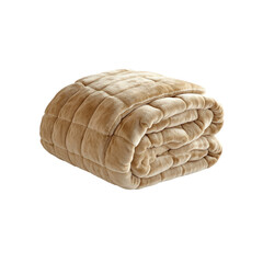 Soft Beige Quilted Plush Blanket, Folded and Isolated on White Background