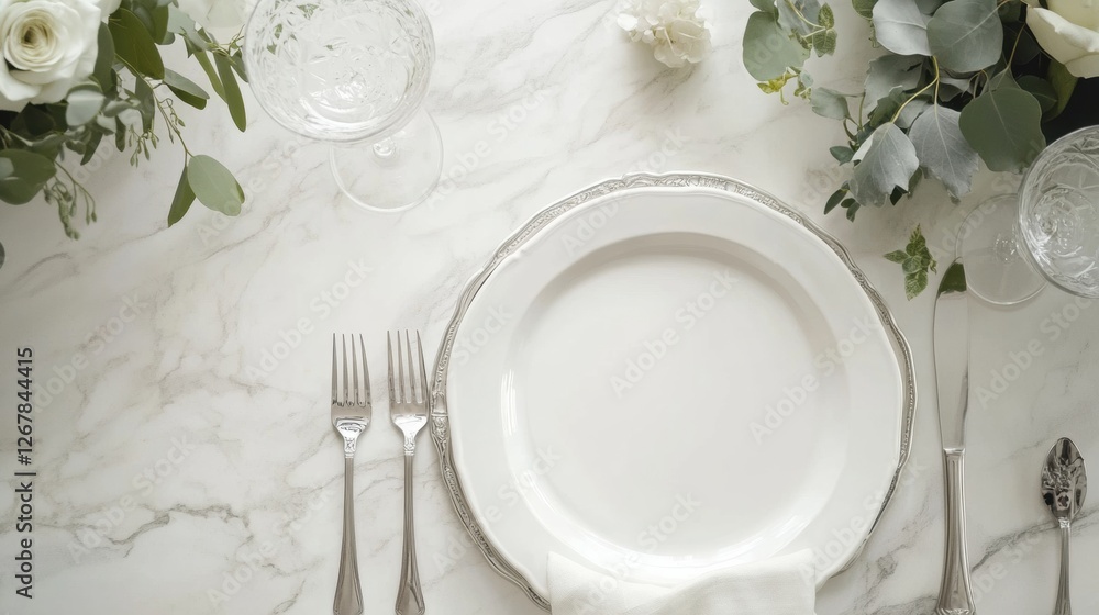 Poster elegant dining table setup with fine china and floral arrangements for a special occasion. generativ