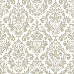 Soft Gray color Damask seamless pattern element  on transparent background