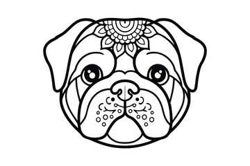 Line art design of a bulldog head with mandala vector illustration.eps