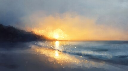 Fototapeta premium Gentle Sunrise Glow Over Tranquil Beach Scene