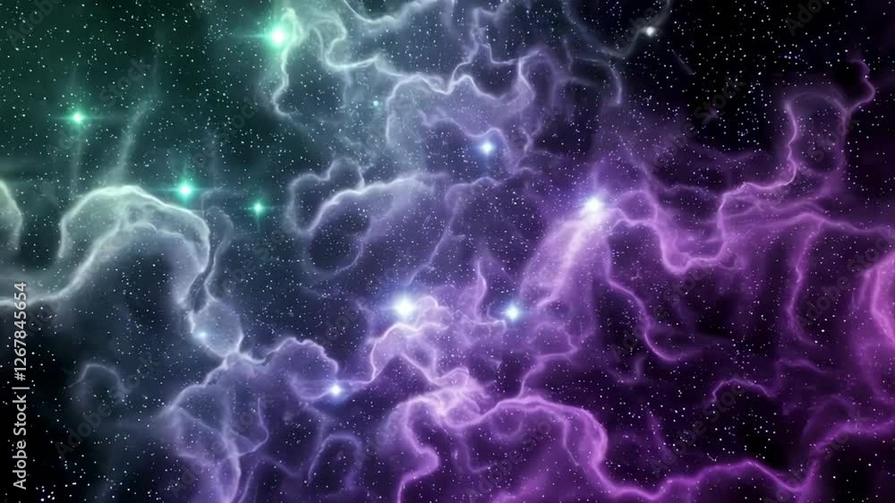 Aufkleber purple and teal nebula clouds slowly swirl and evolve in a mesmerizing cosmic ballet, revealing an e