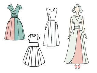 fashion lady paper doll with dresses cartoon vector illustration