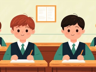 Elementary school students in classroom, learning, studying, school