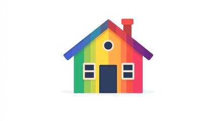 Rainbow house illustration, simple design, white background, home concept