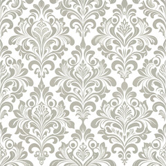 Soft Gray color Damask seamless pattern element  on transparent background