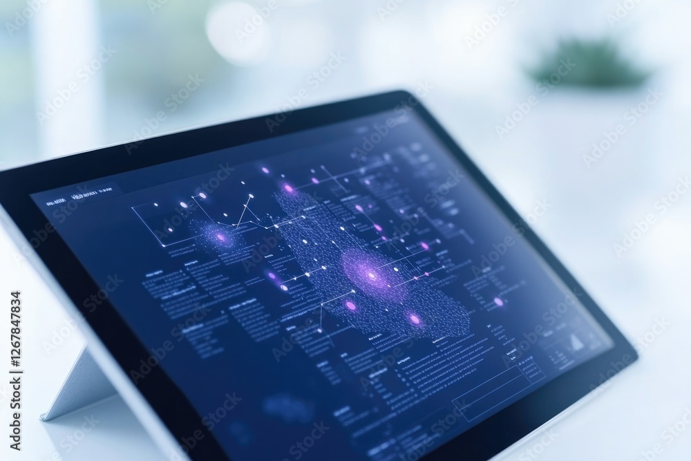 Poster close-up of detailed project roadmap displayed on tablet with clean minimalistic background perfect 