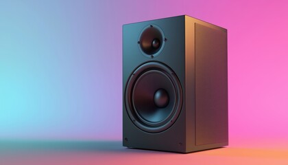 Portable Entertainment Device Rendering Musical Sound Elements Through A Pastel Speaker At Concerts With A Loudspeaker And Subwoofer.