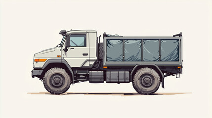 Fototapeta premium Green military cargo truck isolated on white background