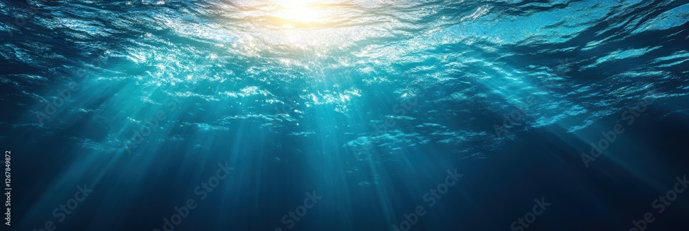 Poster underwater view capturing sunlight filtering through calm ocean waters