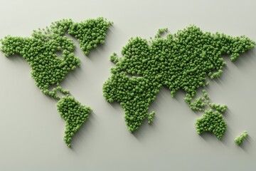 Graphic layout showcasing a world map composed of green trees for sustainable advertising