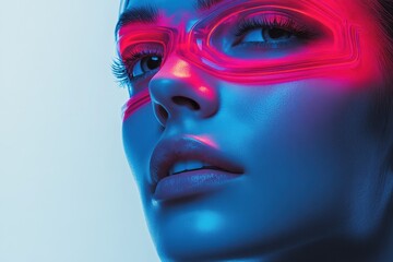 Vibrant promotional graphic featuring a model with neon glasses showcasing modern aesthetics