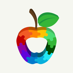 3d colorful puzzle apple vector isolated on white background.	