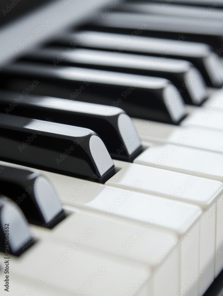 Poster close up view of piano keys showcasing the elegant contrast of black and white in a musical setting.