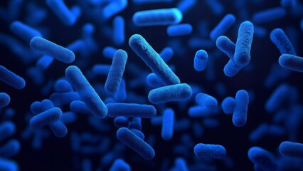 3D render of multiplying bacteria in a dark environment
