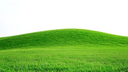 Lush Green Hill Against White Sky Background