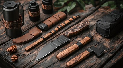 forest adventure camping survival axe and knife set outdoor summer tourism nature travel essentials with bottle thermos included essential equipment for hiking and backpacking