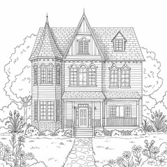 Detailed House & Home Building Design Coloring Book: Outline Sketch Doodle Illustrations with Page Drawing Elements