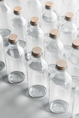 Elegant display of glass water bottles in a minimalist arrangement showcasing modern design