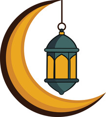 lantern hanging on crescent moon vector, vector and illustration, vector style