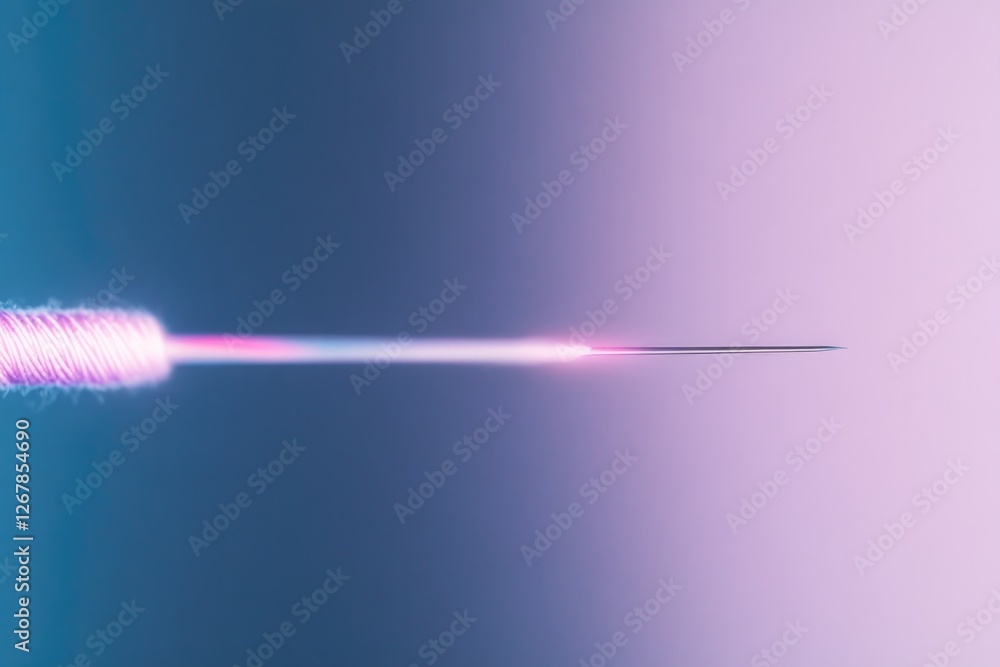 Aufkleber macro shot of single needle threading colorful fabric with focus captured under soft ambient light