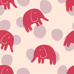 Animal seamless pattern with cartoon baby elephant on color background. Cute holiday illustration with elephant. Design for invitation, poster, card, fabric, textile, wrapper.
