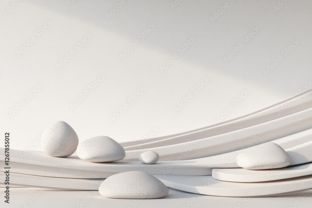 Poster minimalist 3d abstract design of decorative stones arranged in flowing wave pattern on textured grad