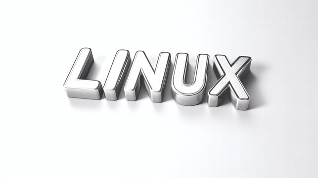 A sleek metallic "LINUX" logo on a clean white background, representing modern technology and simplicity abstract