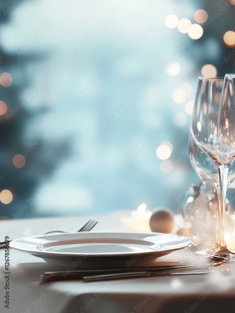Aufkleber Elegant table setting with sparkling lights and serene background at a festive dinner event. Generative AI