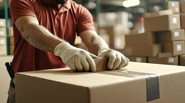 Sealing a Shipment Box with Tape for Delivery Preparation