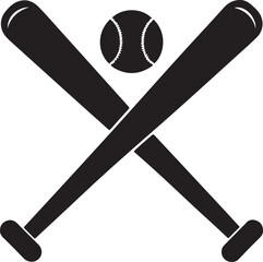 crossed baseball bat silhouette, black and white silhouette, vector and illustration