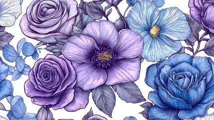 Elegant Purple and Blue Floral Bouquet Illustration