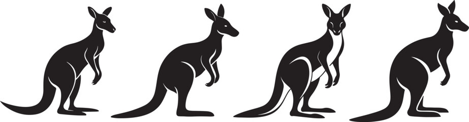 set of kangaroo silhouette, black and white silhouette, vector and illustration