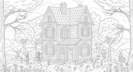 Detailed House & Home Building Design Coloring Book: Outline Sketch Doodle Illustrations with Page Drawing Elements