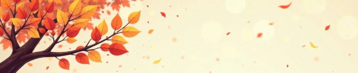 Cartoon illustration of autumn branch with colored leaves and berries, cartoon, foliage