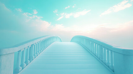 A dreamlike bridge leading into a soft pastel-colored sky, with no visible ground beneath
